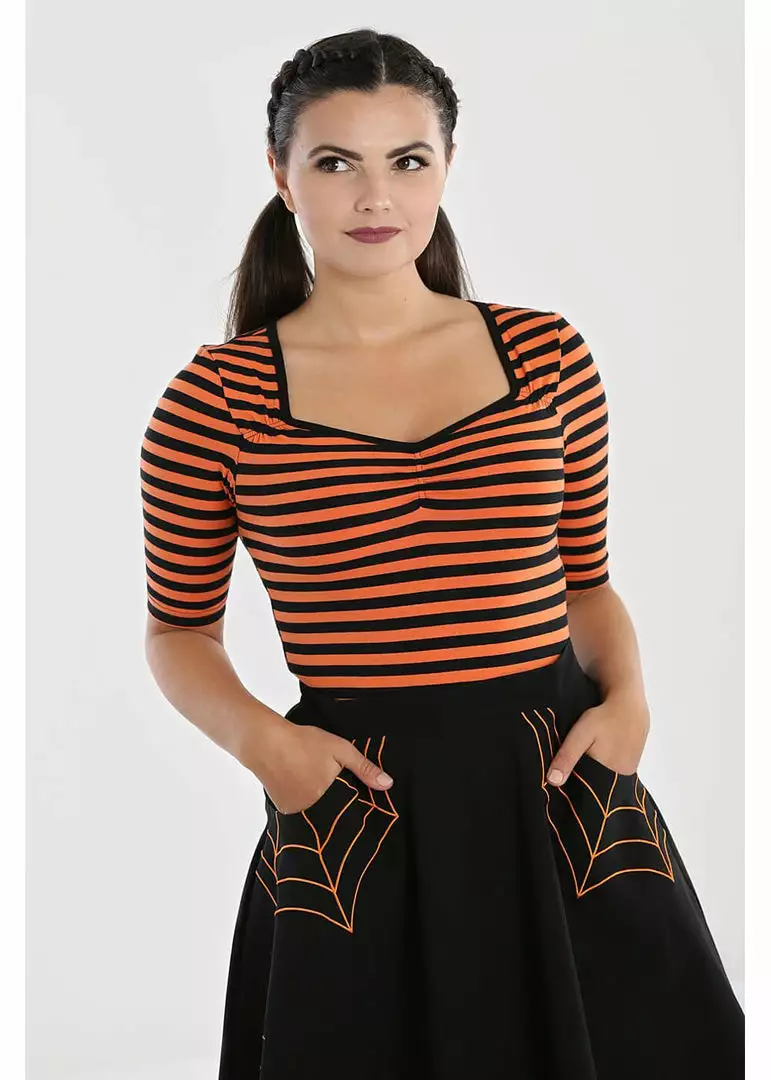 New In Hell Bunny Warlock Striped 60's Top Black Orange 4 New In Hell Bunny Warlock Striped 60's Top Black Orange