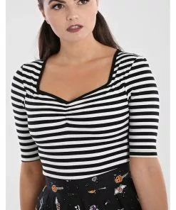 New In Hell Bunny Warlock Striped 60's Top Black White