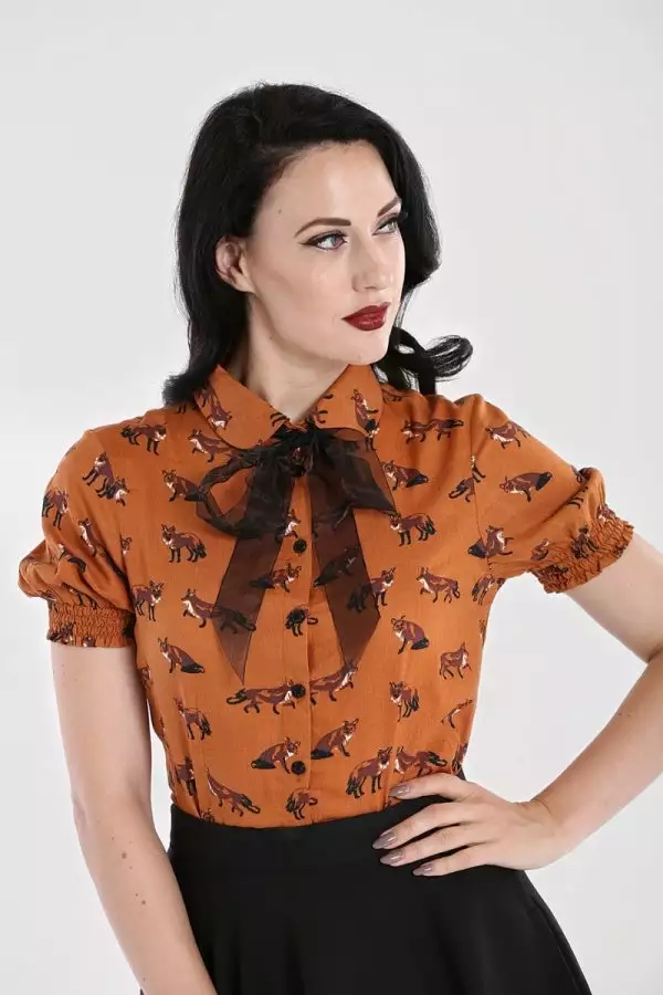 New In Hell Bunny Vixey Fox 40's Blouse Brown 3 New In Hell Bunny Vixey Fox 40's Blouse Brown