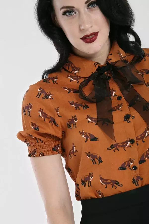 New In Hell Bunny Vixey Fox 40's Blouse Brown 4 New In Hell Bunny Vixey Fox 40's Blouse Brown