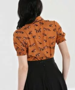 New In Hell Bunny Vixey Fox 40's Blouse Brown 9 New In Hell Bunny Vixey Fox 40's Blouse Brown