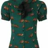Hell Bunny Vixey Fox 40's Blouse Dark Green New In 1 Hell Bunny Vixey Fox 40's Blouse Dark Green New In