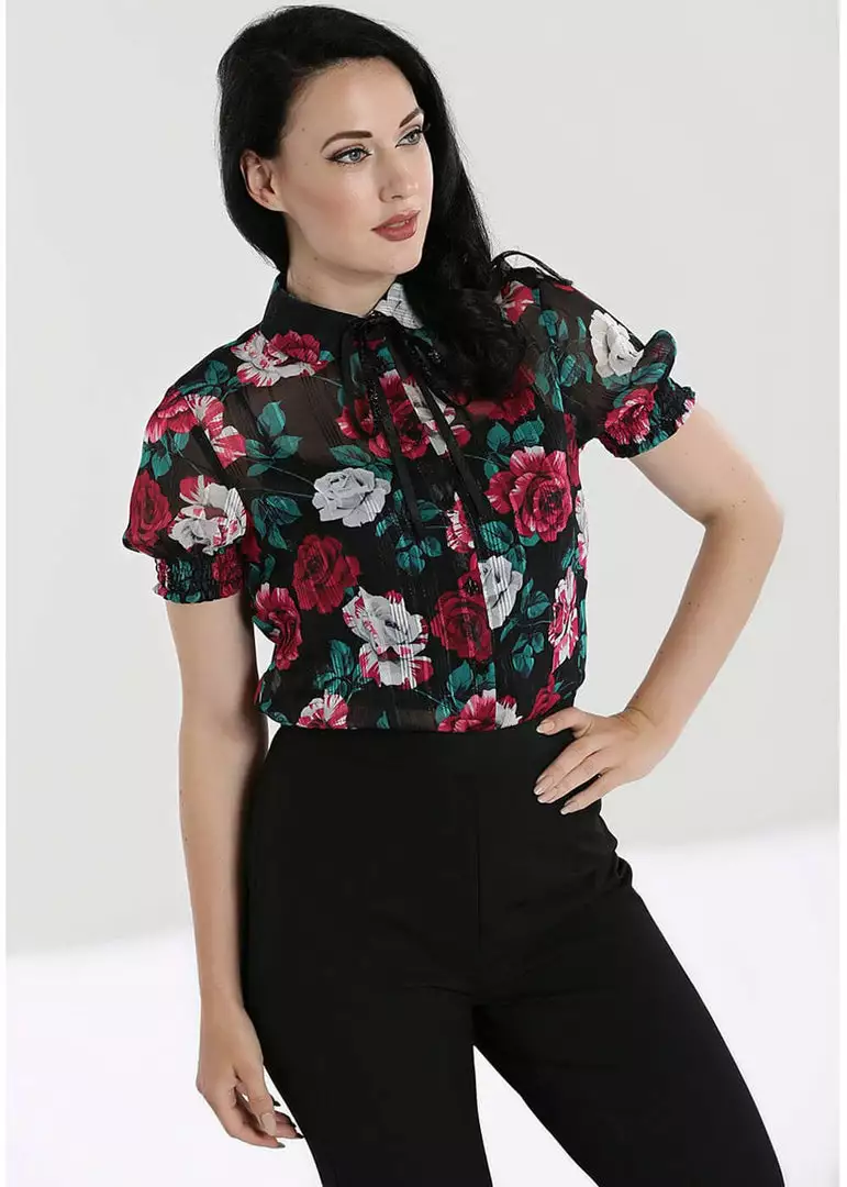 Hell Bunny Bed Of Roses 40's Blouse Black 4 Hell Bunny Bed Of Roses 40's Blouse Black
