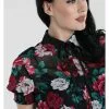 Hell Bunny Bed Of Roses 40's Blouse Black
