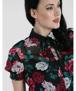 Hell Bunny Bed Of Roses 40's Blouse Black