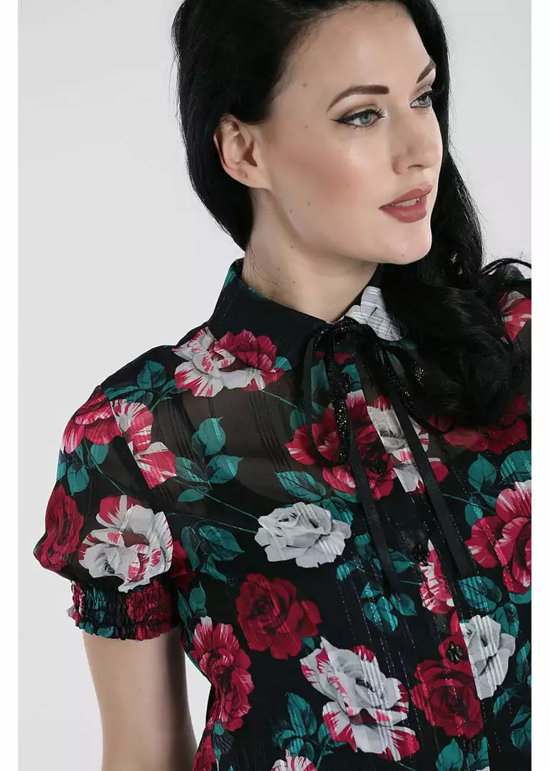 Hell Bunny Bed Of Roses 40's Blouse Black 3 Hell Bunny Bed Of Roses 40's Blouse Black