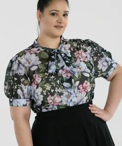 Hell Bunny Magnolia 40's Blouse Black