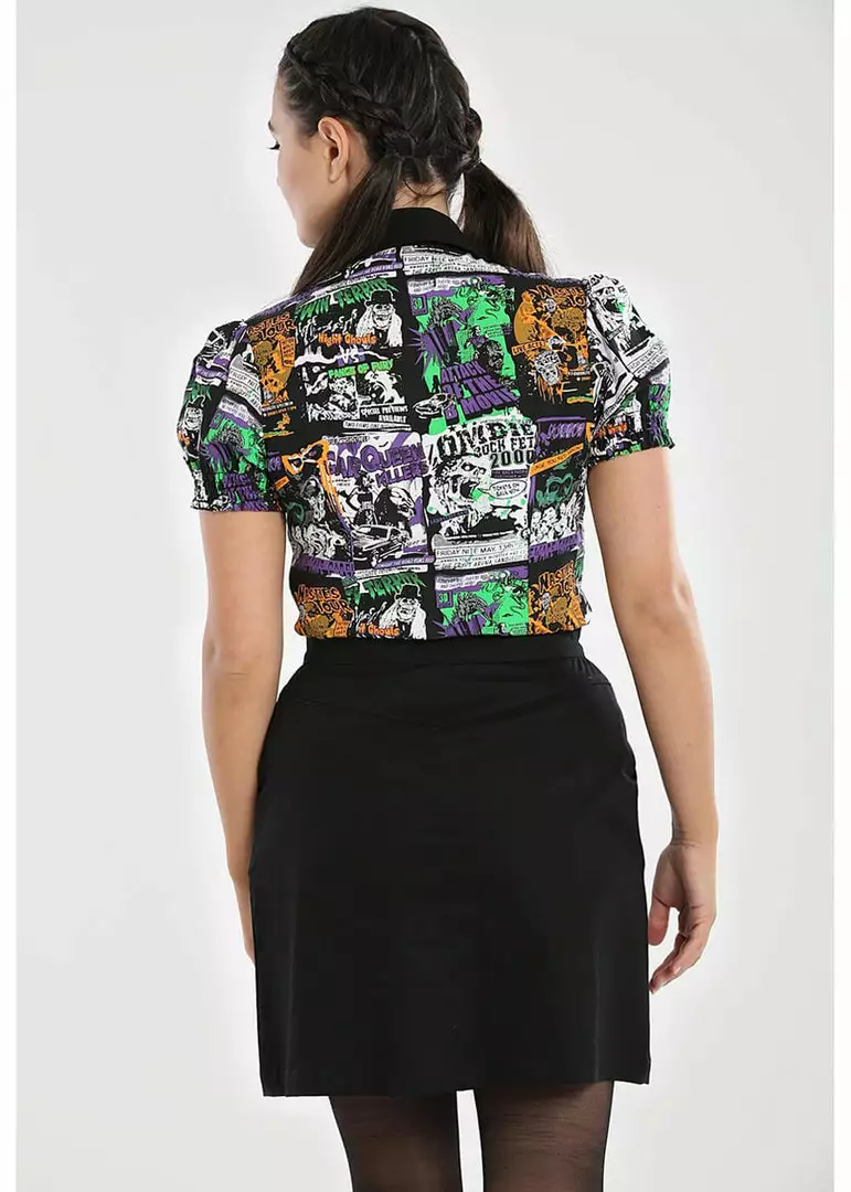 Hell Bunny Be Afraid 50's Halloween Blouse Multi New In 8 Hell Bunny Be Afraid 50's Halloween Blouse Multi New In