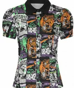 Hell Bunny Be Afraid 50's Halloween Blouse Multi New In