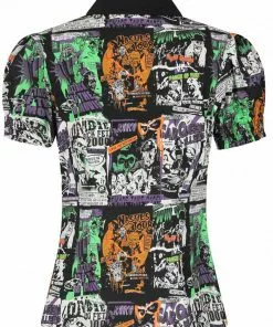 Hell Bunny Be Afraid 50's Halloween Blouse Multi New In 12 Hell Bunny Be Afraid 50's Halloween Blouse Multi New In