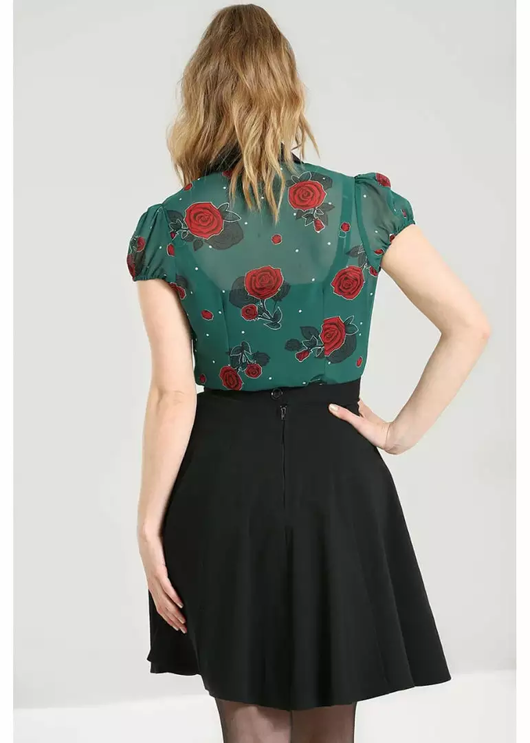 New In Hell Bunny Leonora Rose 40's Blouse Dark Green 7 New In Hell Bunny Leonora Rose 40's Blouse Dark Green