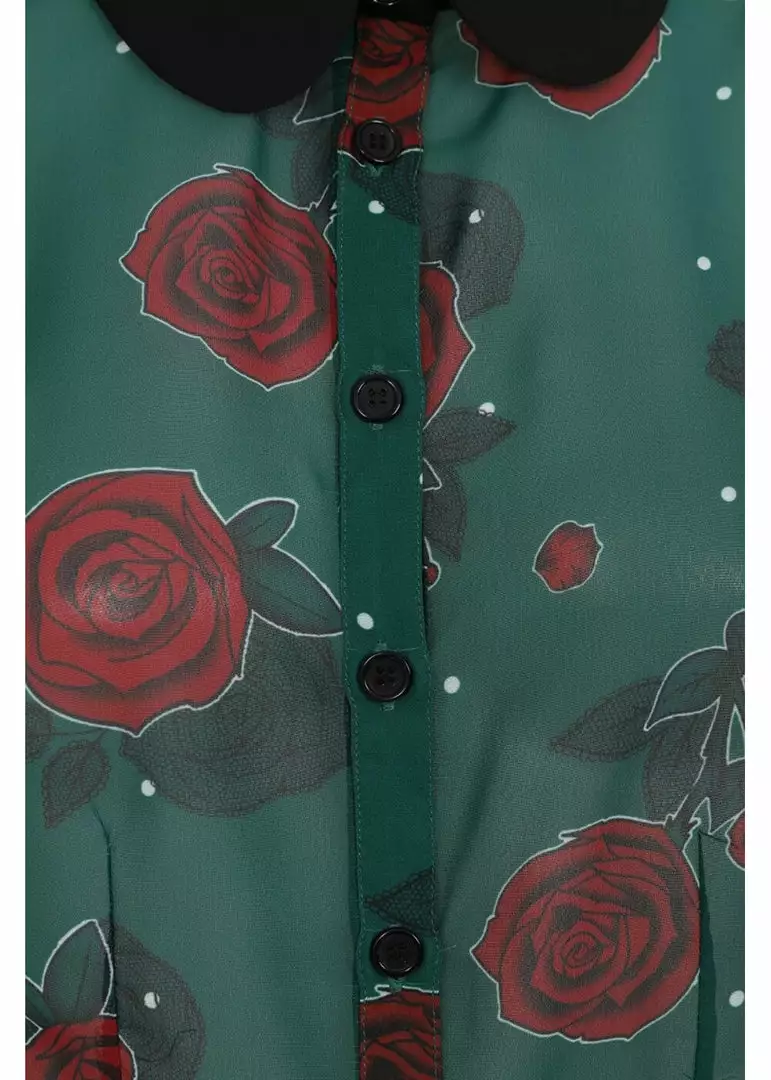 New In Hell Bunny Leonora Rose 40's Blouse Dark Green 5 New In Hell Bunny Leonora Rose 40's Blouse Dark Green