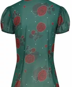 New In Hell Bunny Leonora Rose 40's Blouse Dark Green 14 New In Hell Bunny Leonora Rose 40's Blouse Dark Green