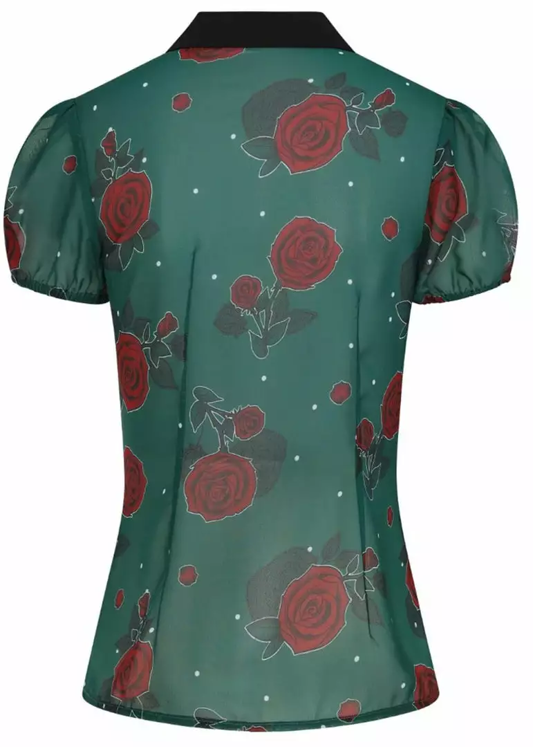 New In Hell Bunny Leonora Rose 40's Blouse Dark Green 8 New In Hell Bunny Leonora Rose 40's Blouse Dark Green