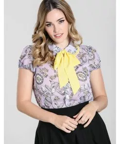 Hell Bunny Willow Sparrow Birdcage 40's Blouse Lavender New In