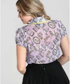 Hell Bunny Willow Sparrow Birdcage 40's Blouse Lavender New In