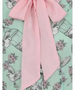 Hell Bunny Willow Sparrow Birdcage 40's Blouse Mint Green New In