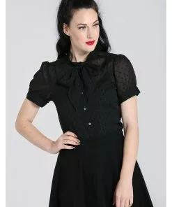Hell Bunny Frilly Sundae 40's Blouse Black