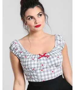 Hell Bunny Hopper Gingham 50's Top Grey New In
