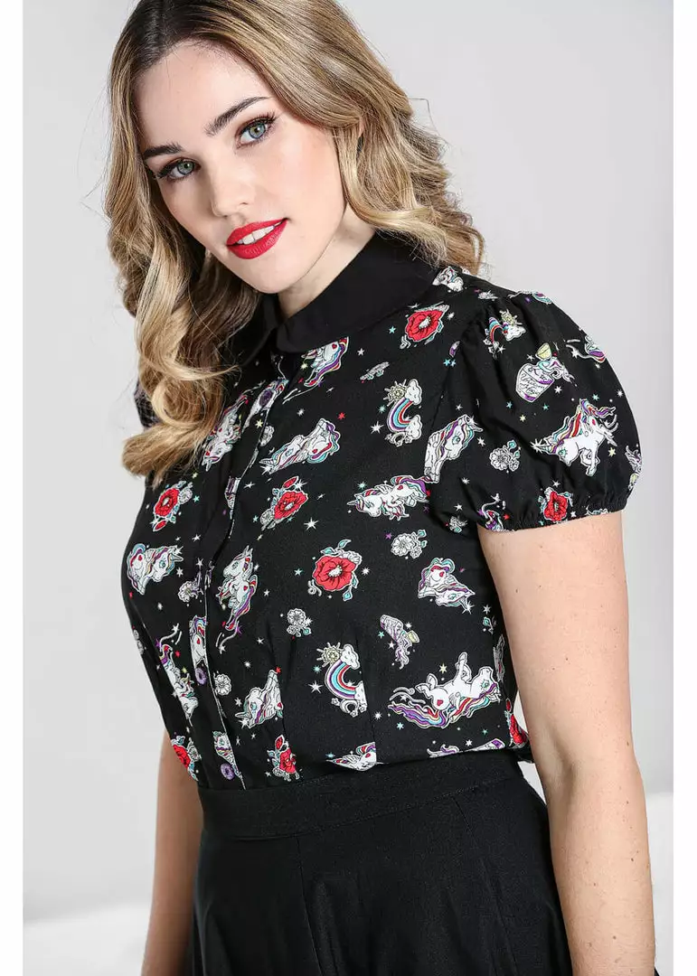 Hell Bunny Star Catcher Unicorn 60's Blouse Black New In 7 Hell Bunny Star Catcher Unicorn 60's Blouse Black New In