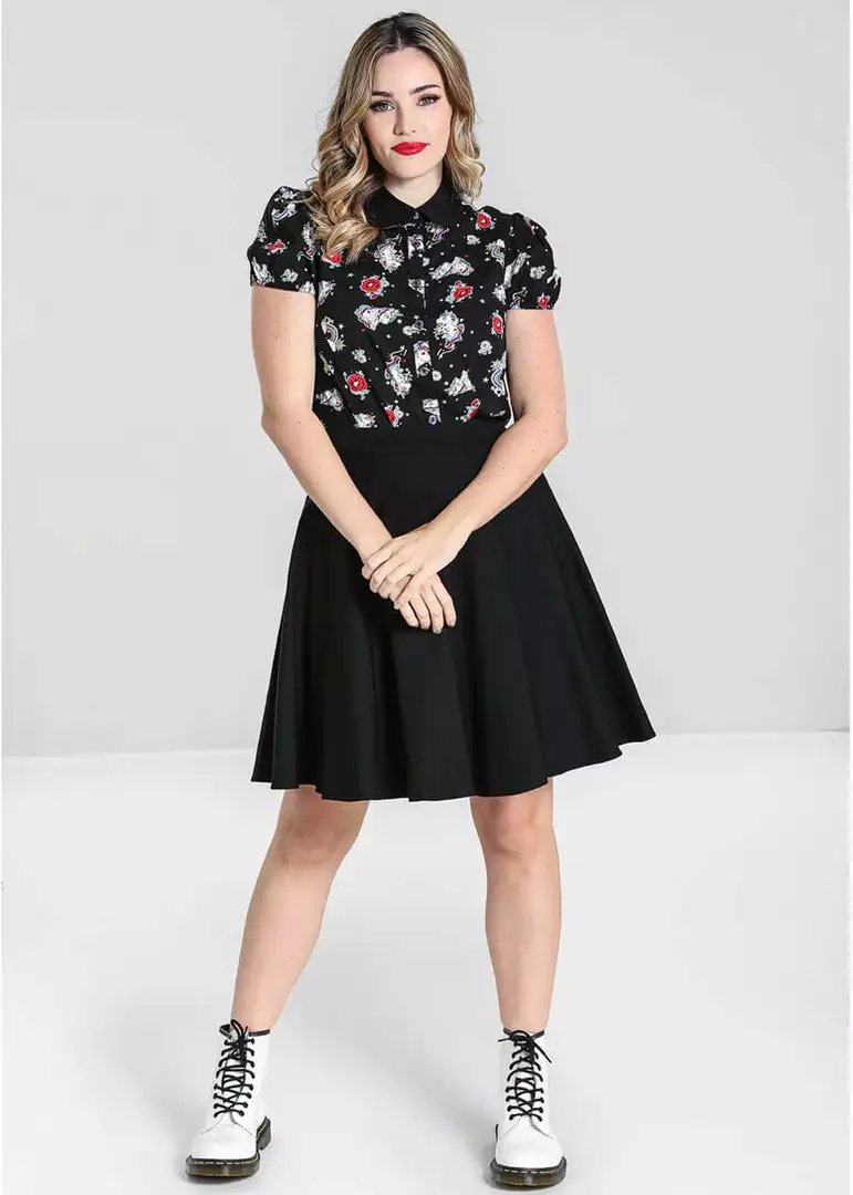 Hell Bunny Star Catcher Unicorn 60's Blouse Black New In 6 Hell Bunny Star Catcher Unicorn 60's Blouse Black New In