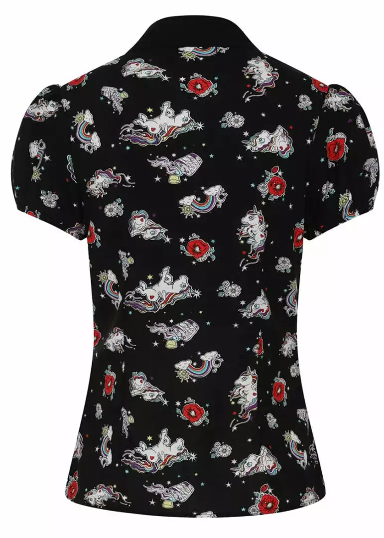 Hell Bunny Star Catcher Unicorn 60's Blouse Black New In 5 Hell Bunny Star Catcher Unicorn 60's Blouse Black New In