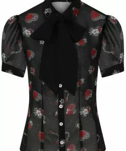 New In Hell Bunny Petals Hearts 40's Blouse Black