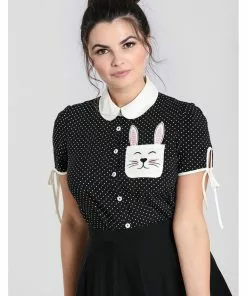 Hell Bunny Miffy Polkadot 40's Blouse Black