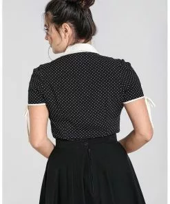 Hell Bunny Miffy Polkadot 40's Blouse Black