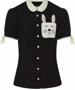 Hell Bunny Miffy Polkadot 40's Blouse Black