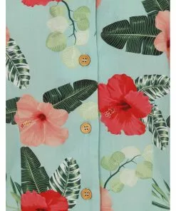 Hell Bunny Moana Hibiscus 50's Shirt Mint Green New In