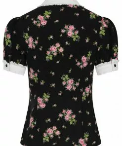Hell Bunny Bobby Sue Rose 40's Blouse Black New In