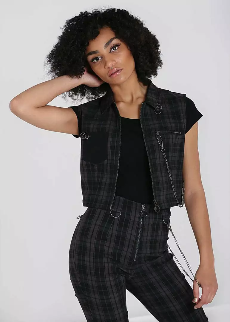 Hell Bunny Cobain Tartan Vest Top Black New In 4 Hell Bunny Cobain Tartan Vest Top Black New In