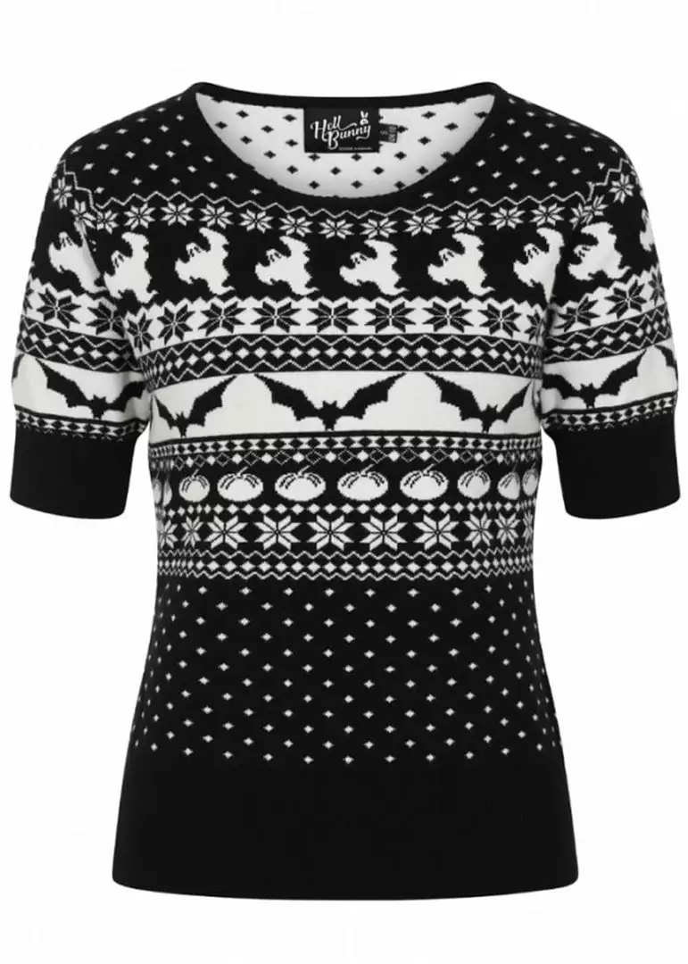 New In Hell Bunny Spook 40's Jumper Black White 3 New In Hell Bunny Spook 40's Jumper Black White
