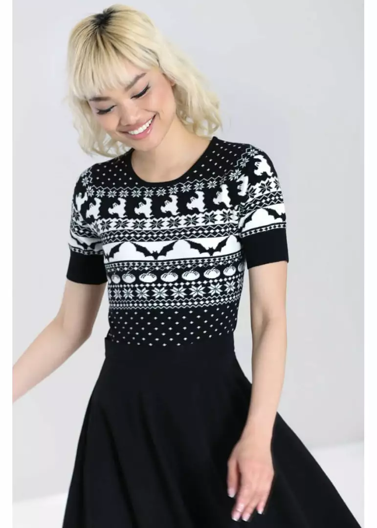 New In Hell Bunny Spook 40's Jumper Black White 6 New In Hell Bunny Spook 40's Jumper Black White