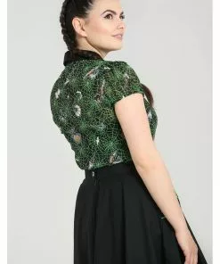 New In Hell Bunny Hex Spiderweb 50's Blouse Black