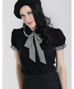 New In Hell Bunny Leslie 40s Blouse Black White