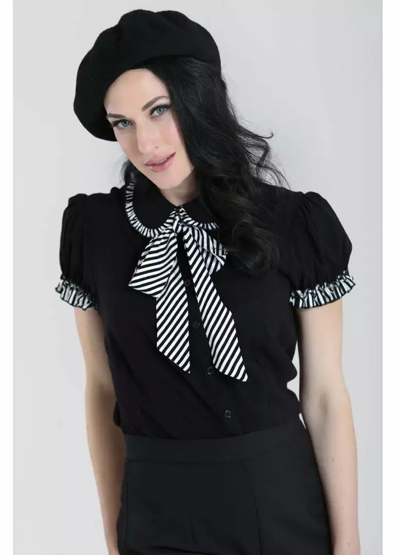 New In Hell Bunny Leslie 40s Blouse Black White 4 New In Hell Bunny Leslie 40s Blouse Black White