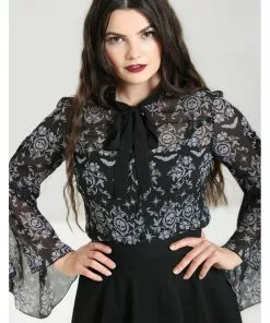 Hell Bunny Lost Whispers 40's Blouse Black