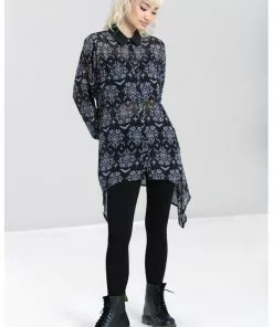 New In Hell Bunny Lost Whispers 70's Tunic Blouse Black