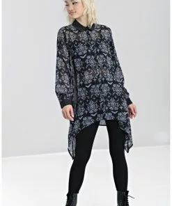 New In Hell Bunny Lost Whispers 70's Tunic Blouse Black