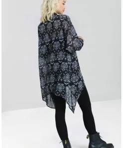 New In Hell Bunny Lost Whispers 70's Tunic Blouse Black