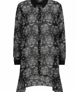 New In Hell Bunny Lost Whispers 70's Tunic Blouse Black