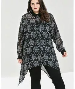 New In Hell Bunny Lost Whispers 70's Tunic Blouse Black