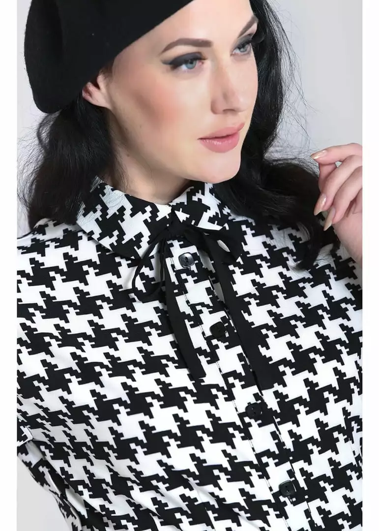 New In Hell Bunny Blake Houndstooth 60's Blouse Black White 3 New In Hell Bunny Blake Houndstooth 60's Blouse Black White