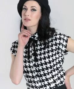 New In Hell Bunny Blake Houndstooth 60's Blouse Black White 16 New In Hell Bunny Blake Houndstooth 60's Blouse Black White
