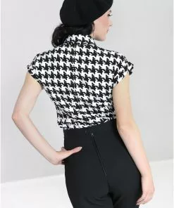 New In Hell Bunny Blake Houndstooth 60's Blouse Black White 18 New In Hell Bunny Blake Houndstooth 60's Blouse Black White