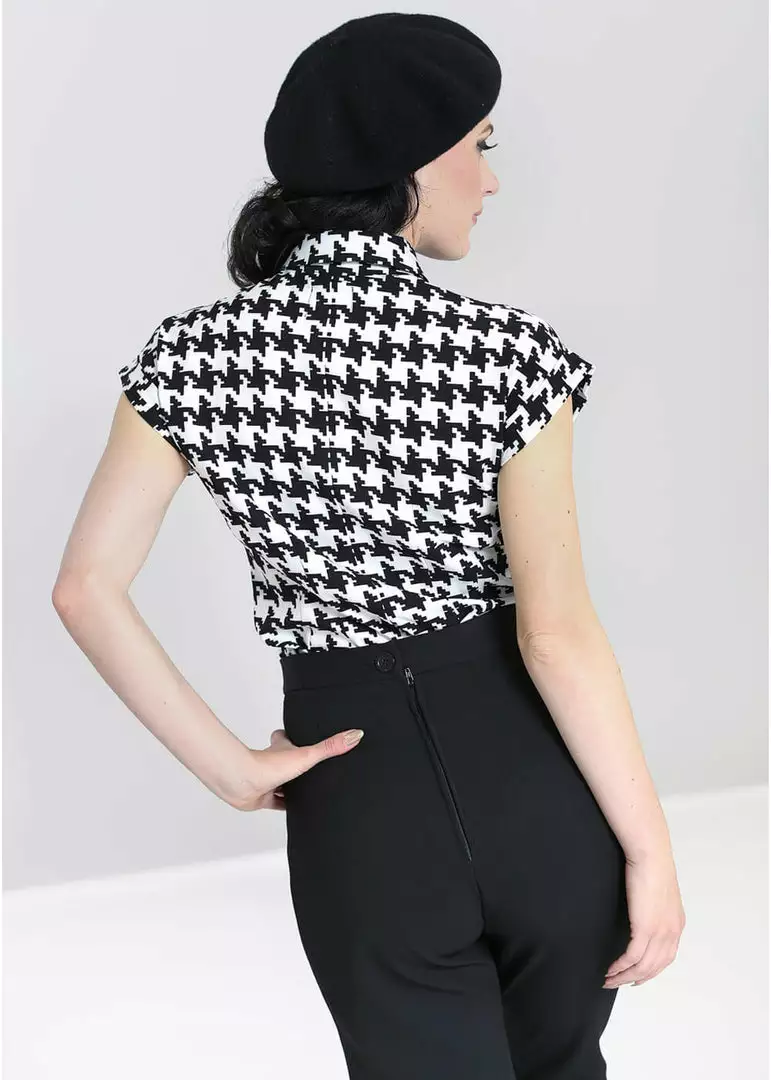 New In Hell Bunny Blake Houndstooth 60's Blouse Black White 9 New In Hell Bunny Blake Houndstooth 60's Blouse Black White