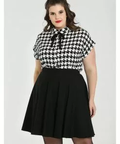 New In Hell Bunny Blake Houndstooth 60's Blouse Black White 21 New In Hell Bunny Blake Houndstooth 60's Blouse Black White