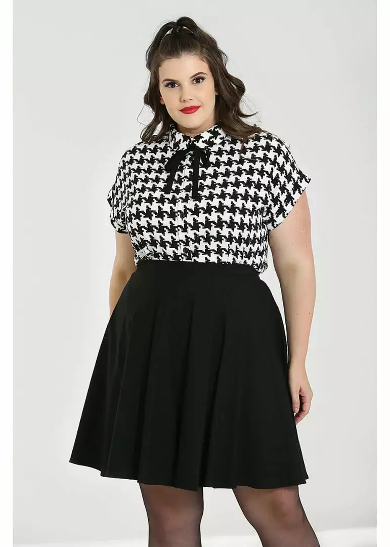New In Hell Bunny Blake Houndstooth 60's Blouse Black White 12 New In Hell Bunny Blake Houndstooth 60's Blouse Black White